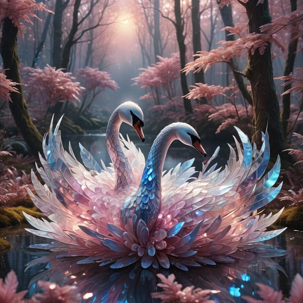 Crystal Swan Prism in Mystical Forest