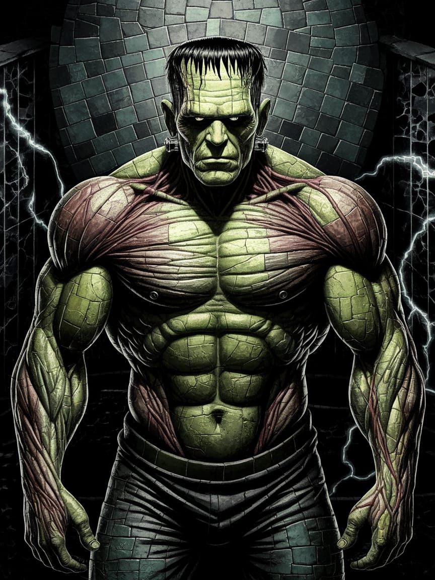 Frankenstein's Monster in Intricate Mosaic Artwork