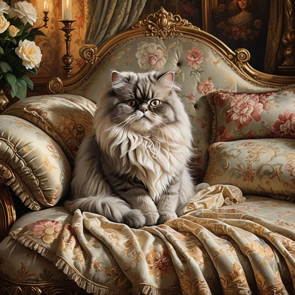 Victorian Cat Nap in Opulent Digital Painting
