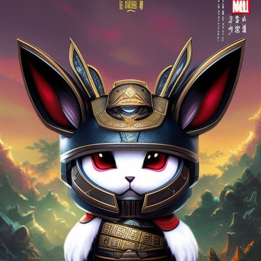 Chibi Rabbit Samurai in Ancient Japanese City