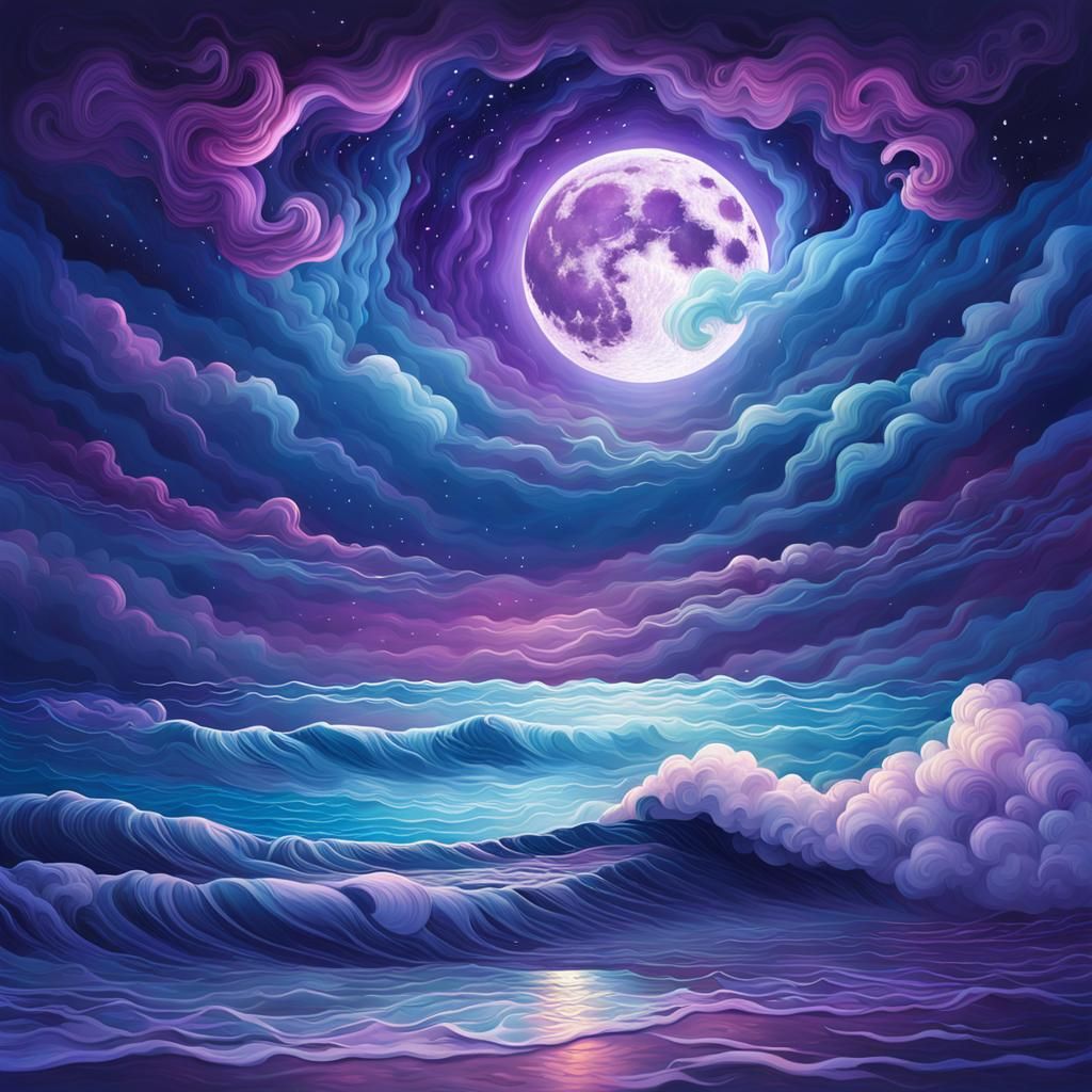 Astral Cosmic Moon Over Serene Sea