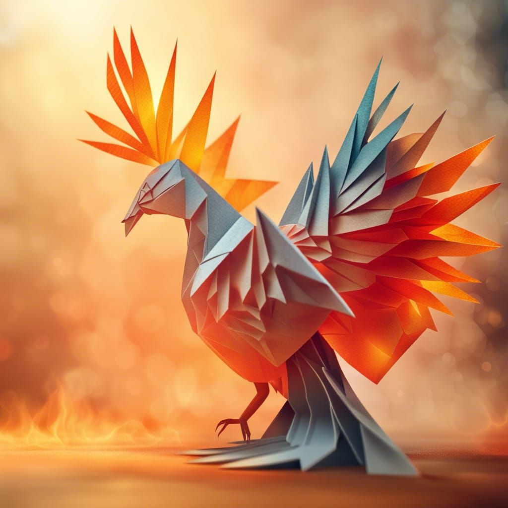 Fiery Origami Phoenix Papercraft in 8K