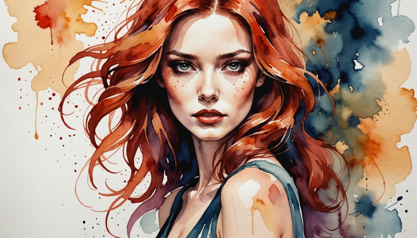 Chiaroscuro Portrait of a Woman in Abstract Watercolor Style