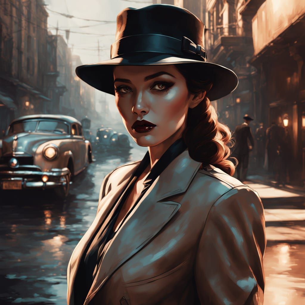 Sultry Pin-Up Girl in 1940s Film Noir Style with Steampunk T...