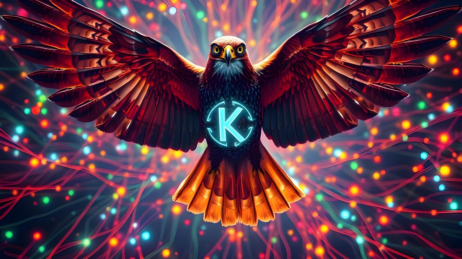 Falcon in Cyberpunk Dreamscape Embracing the World Wide Web