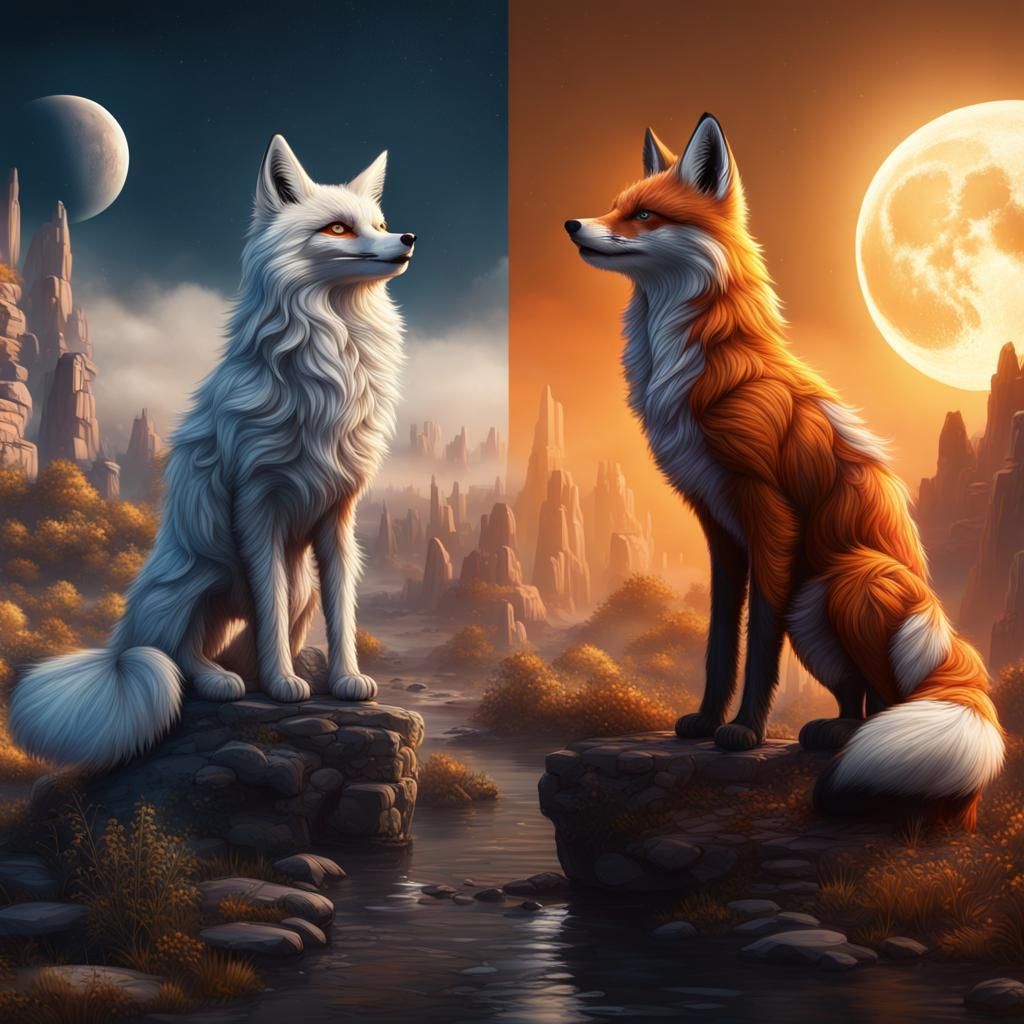Moon Fox and Sun Fox Fantasy Concept Art