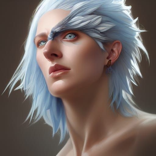 Mocha Harpy with White Feathers, Detailed Portrait