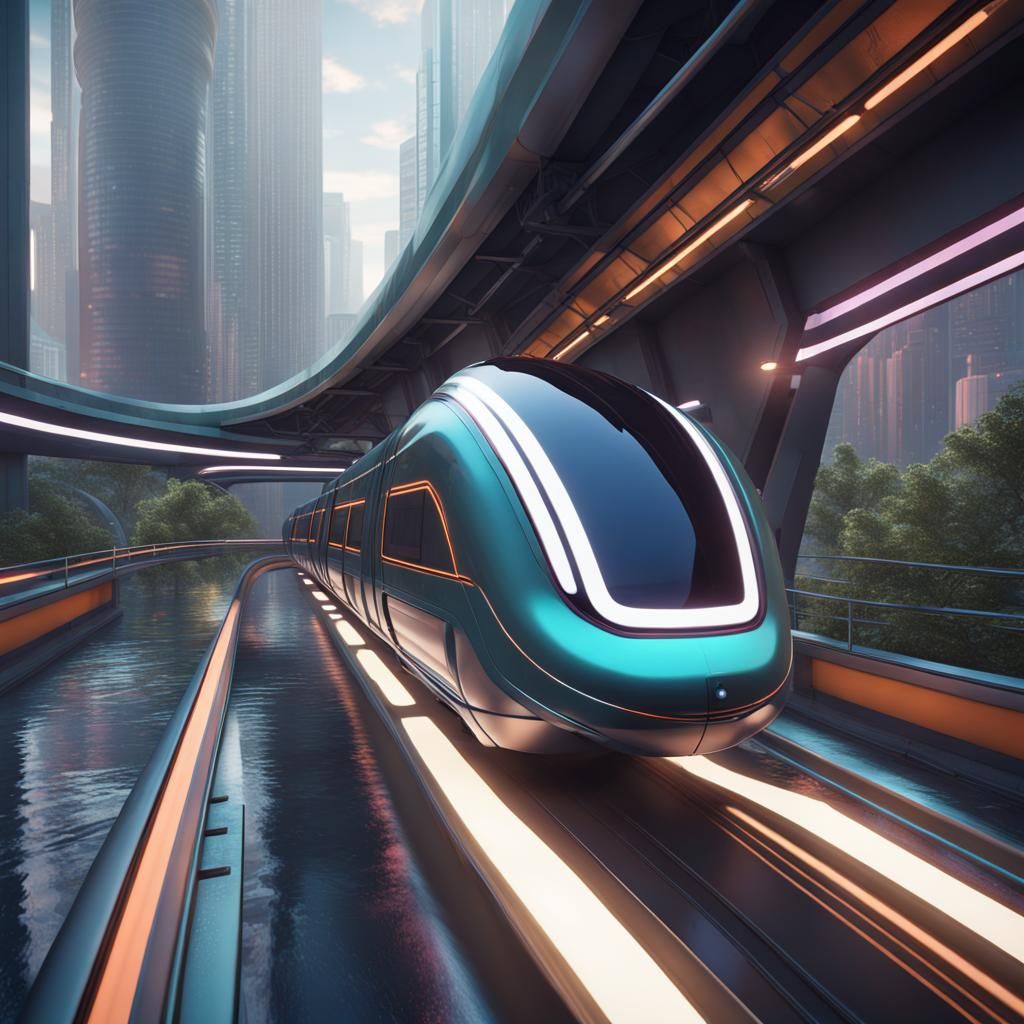 Futuristic Monorail in Detailed Matte Painting Style