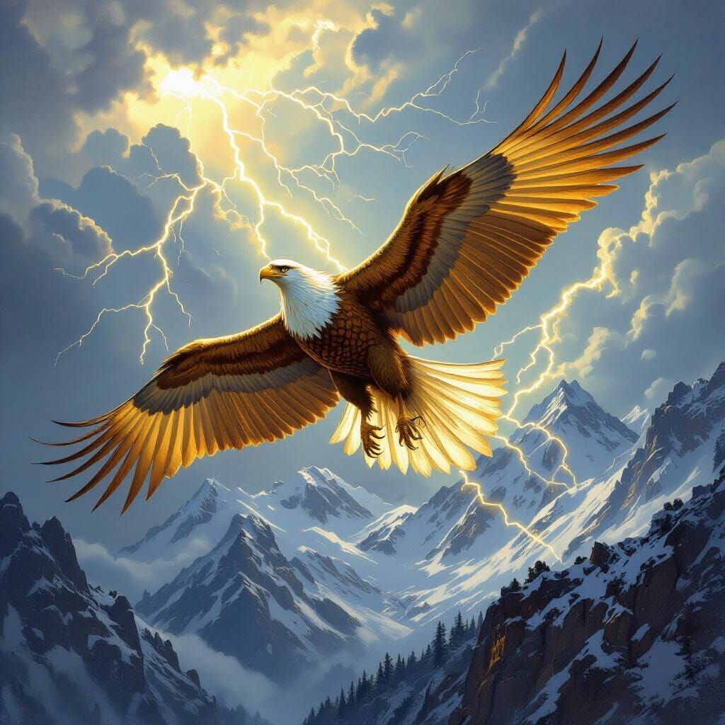 Griffin Soaring Through Stormy Sky in Romantic Style