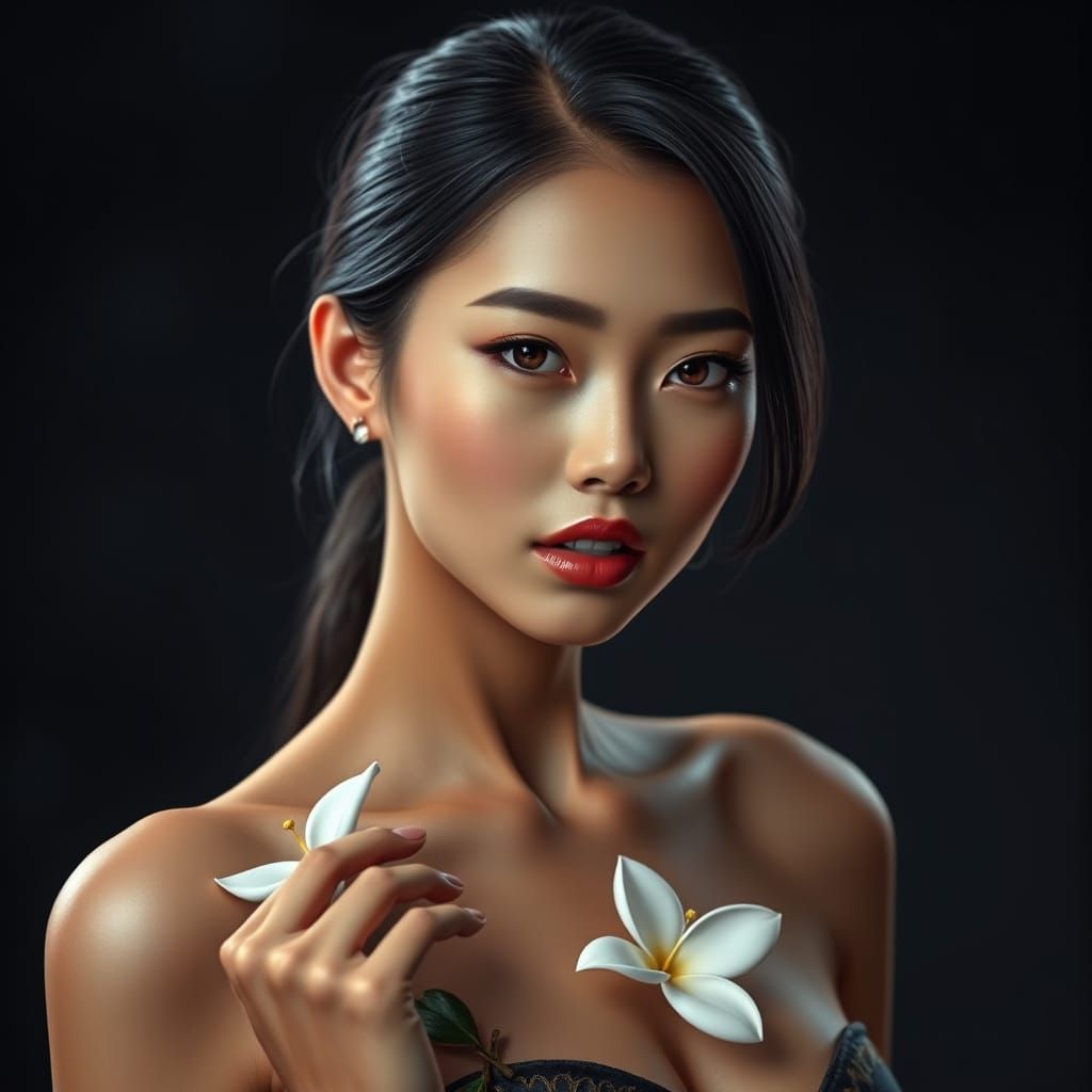 Elegant Burmese Goddess with Jasmine Blossom