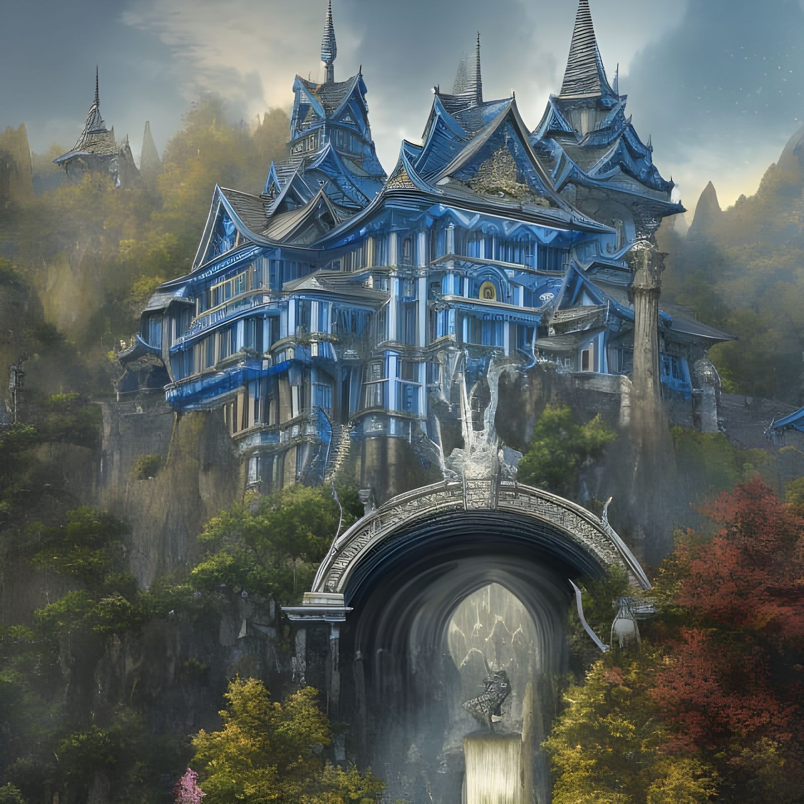 Hyperdetailed Regal Castle with Sakura Trees