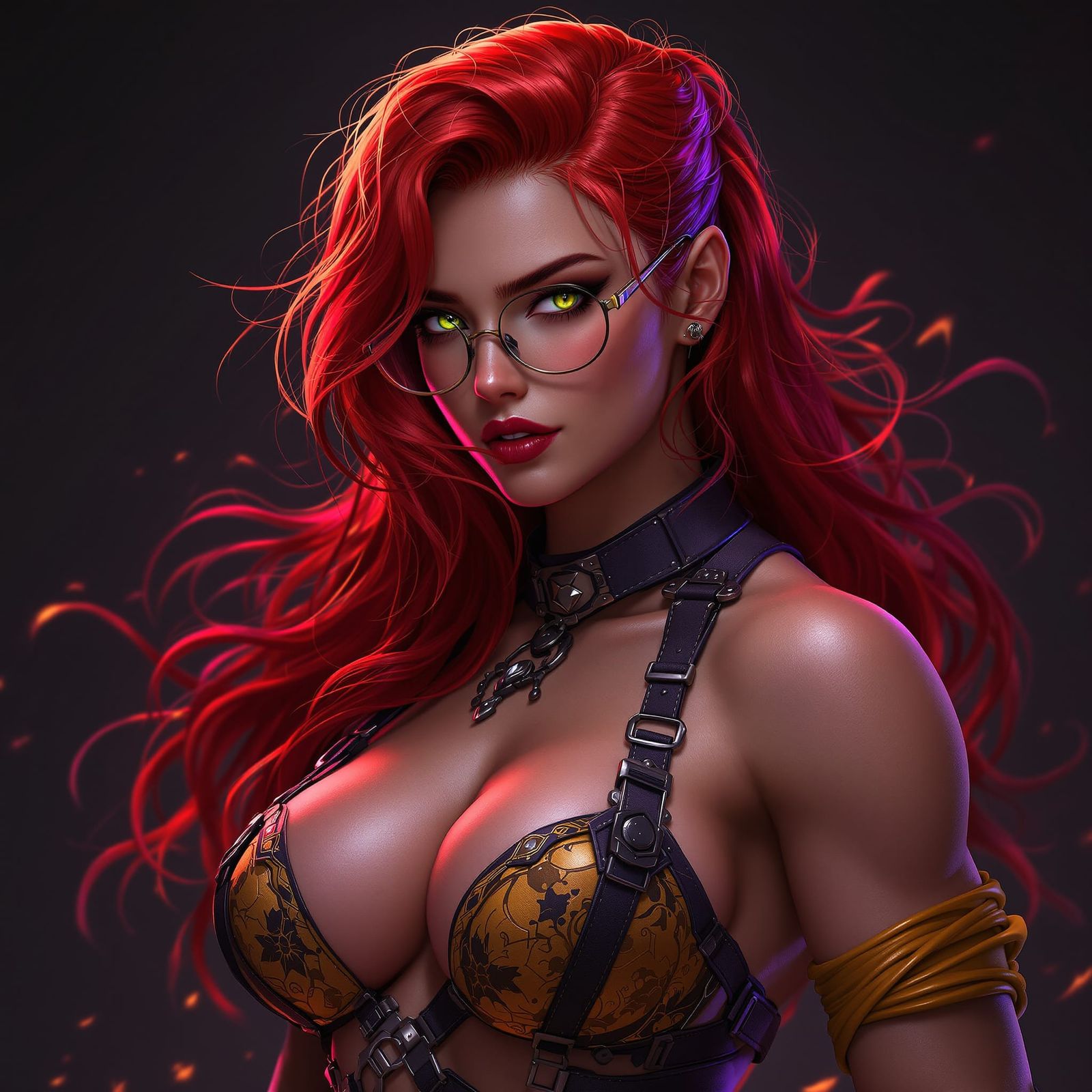 Dark Fantasy Art: Muscular Redhead Woman in Harness