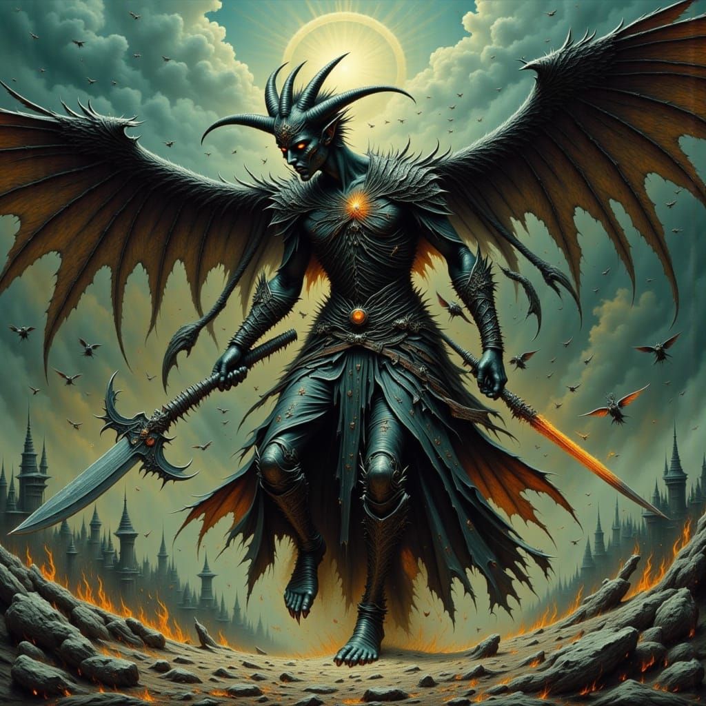 Flying War Demon in Textured Style