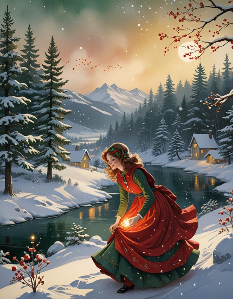 Whimsical Winter Wonderland in Golden Hues