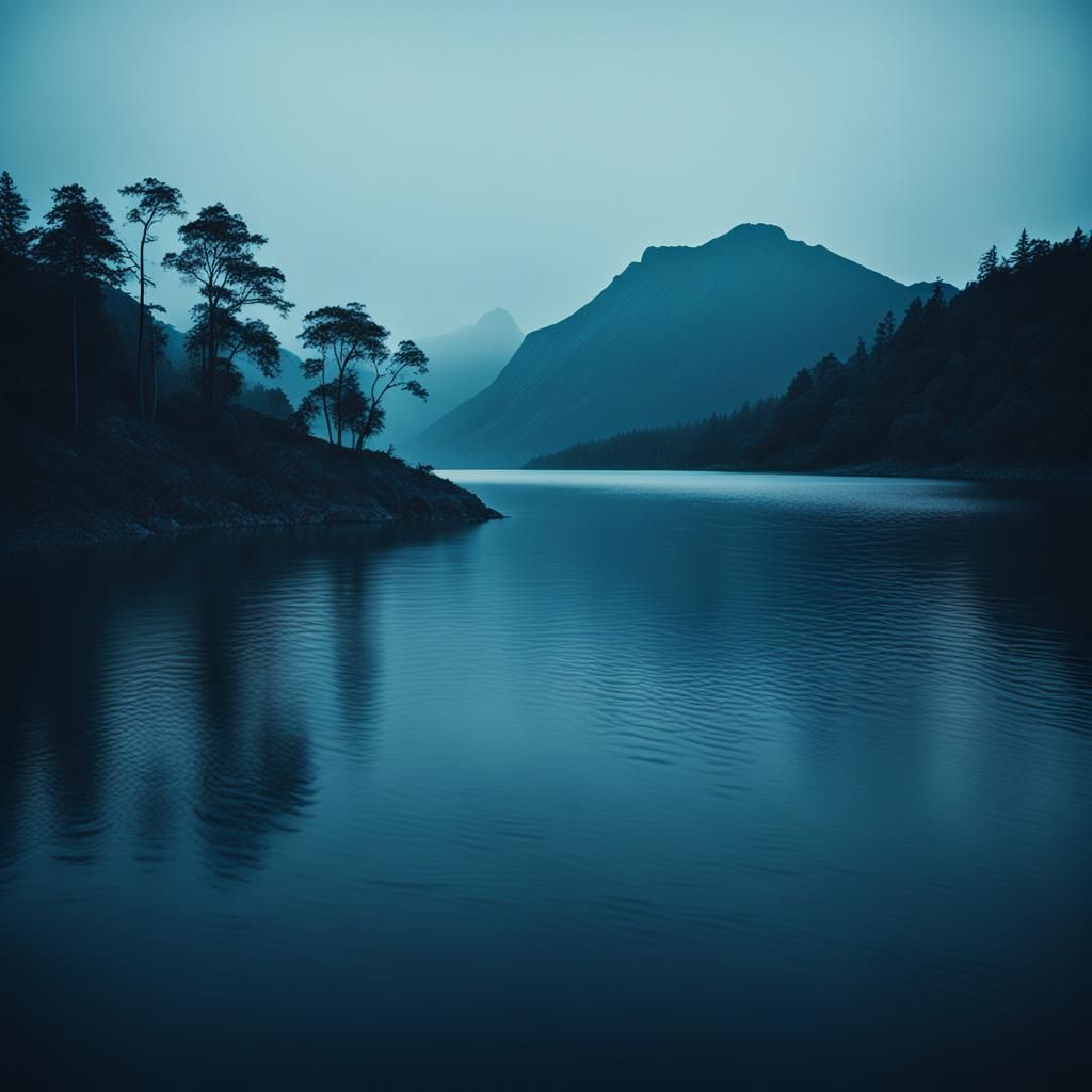Monochromatic Blue Landscape for Serene Calm