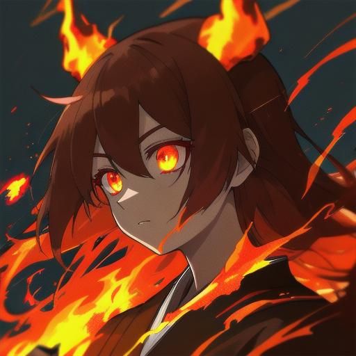 Anime Girl with Devil Horns and Fire