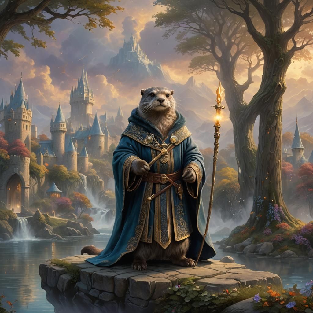 Regal Otter Wizard Ruling a Magical Kingdom