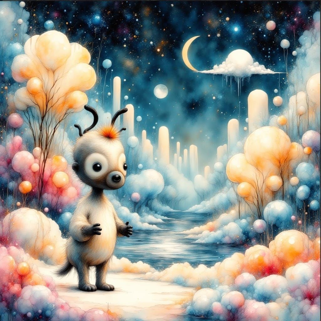 Whimsical Character and Sculpted Forms in Minimalist Landsca...