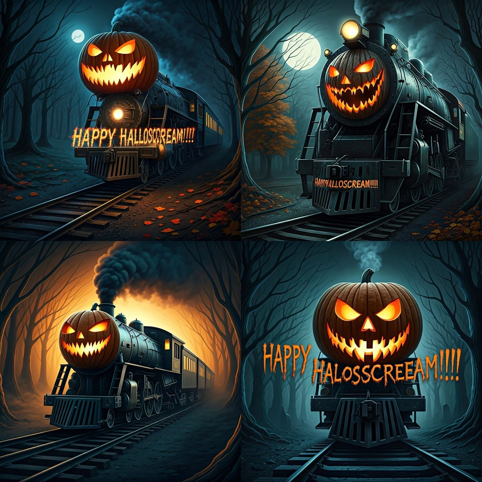 Haunted Pumpkin Train in Burton-Kinkade Style