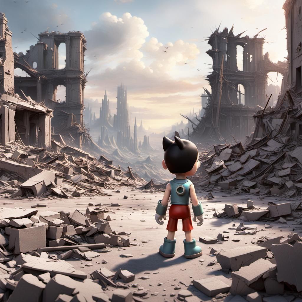 Astro Boy Paints War Aftermath as 3D Digital Art