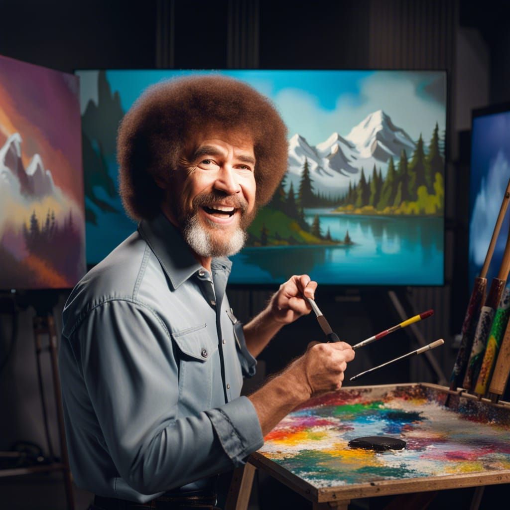 Hyperrealistic Bob Ross Painting in TV Studio