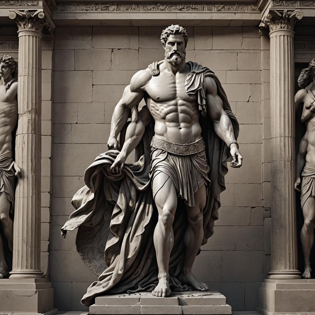 Monochrome Ancient Greek Statue of Muscular Male