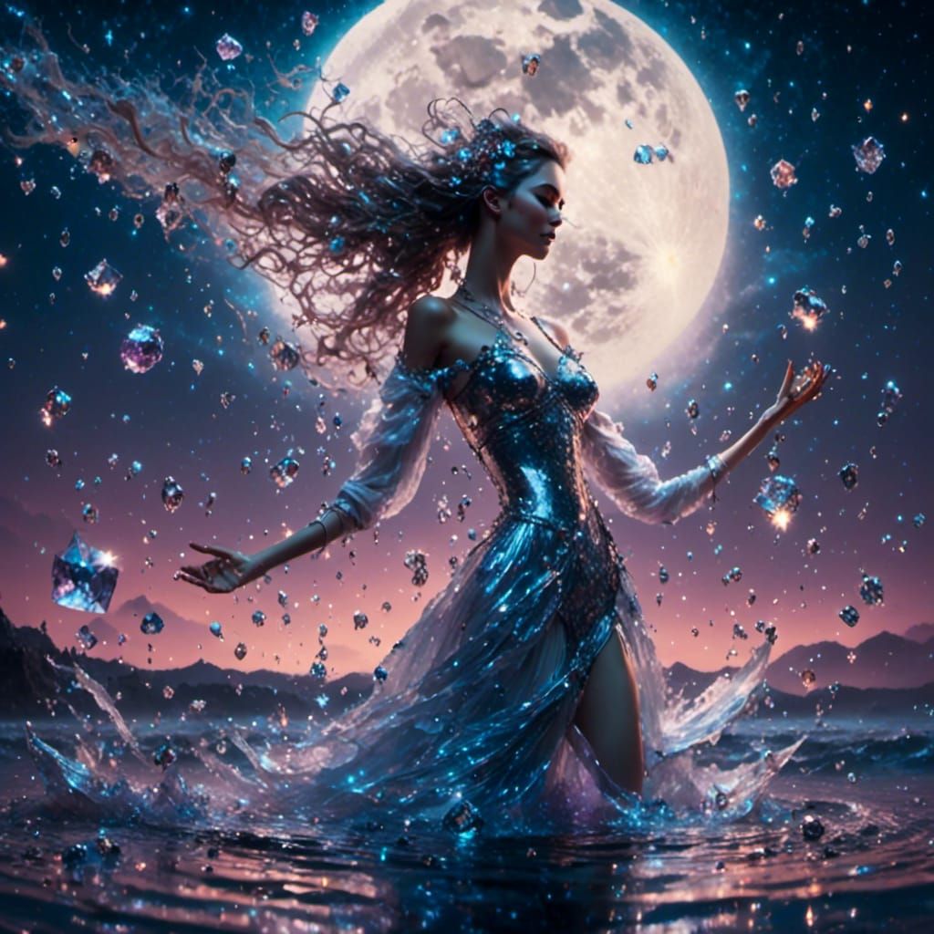 Crystal Woman in Moonlit Water: Purple Fantasy