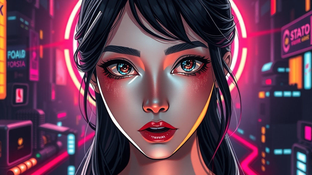 Anime Woman in Neon Pop Art Style