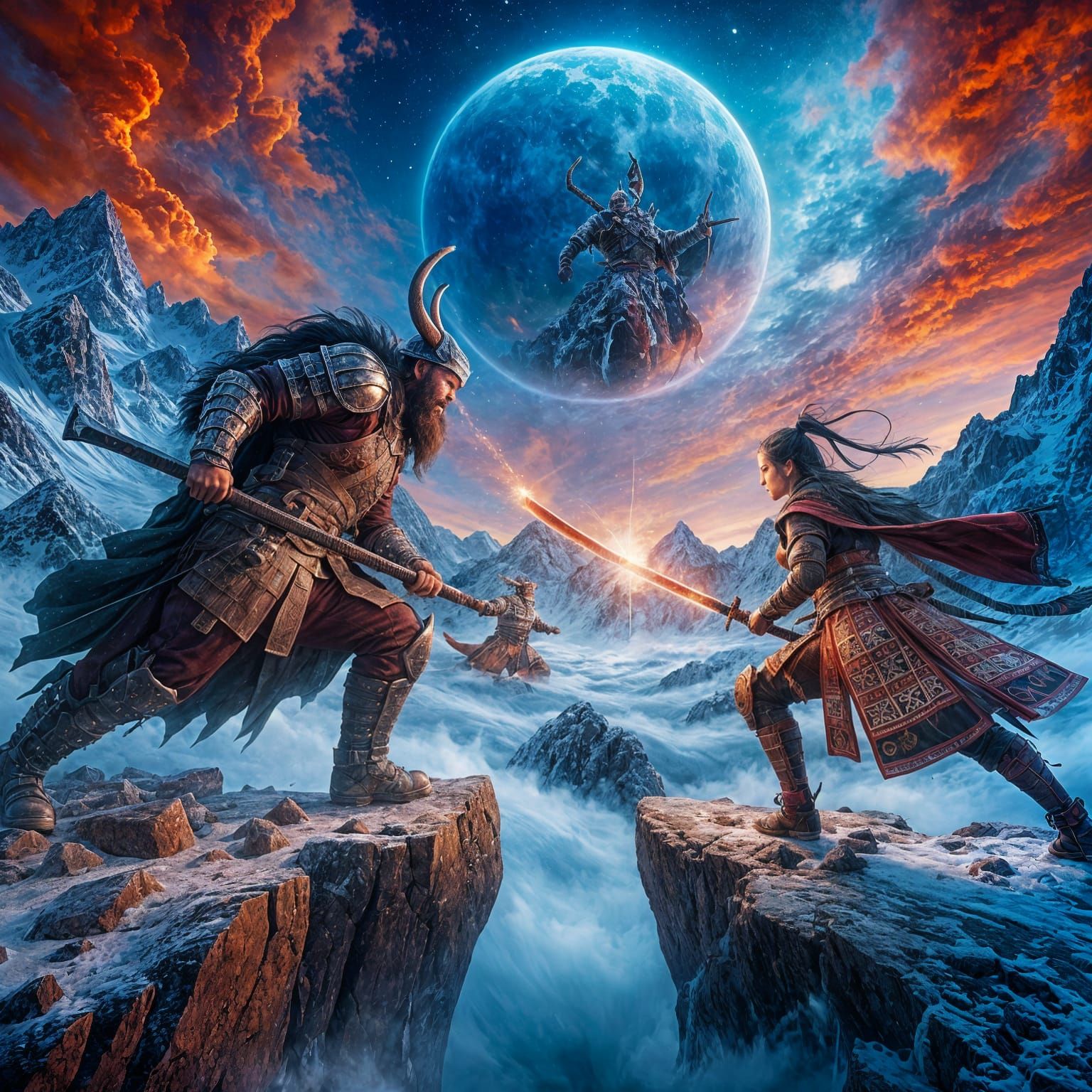 Viking vs Samurai Battle: Fantasy Matte Painting