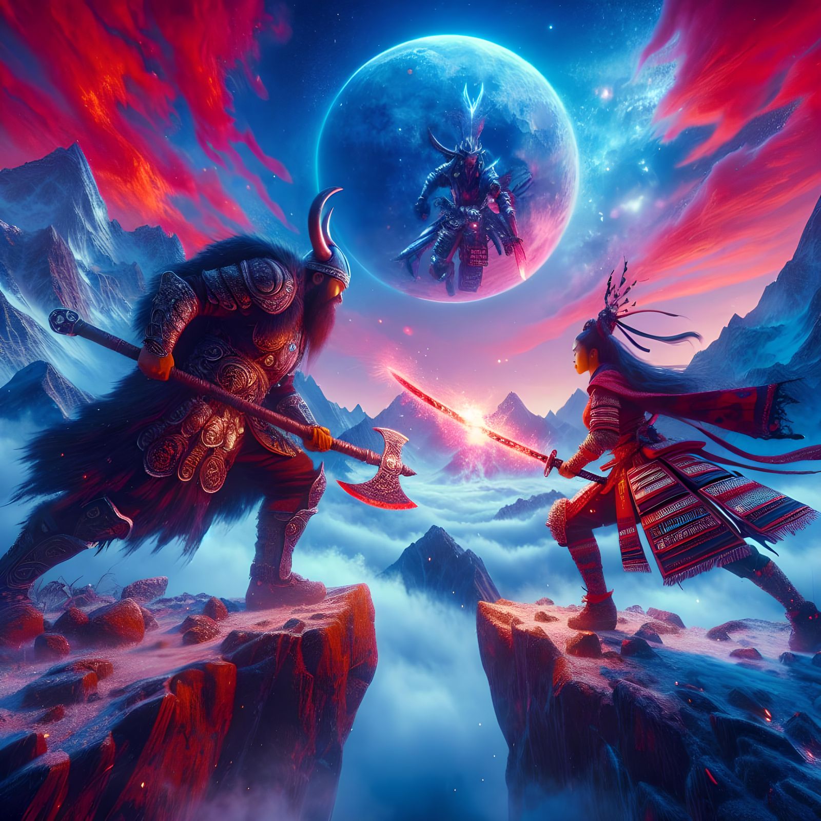 Viking and Samurai Battle: Fantasy Matte Painting