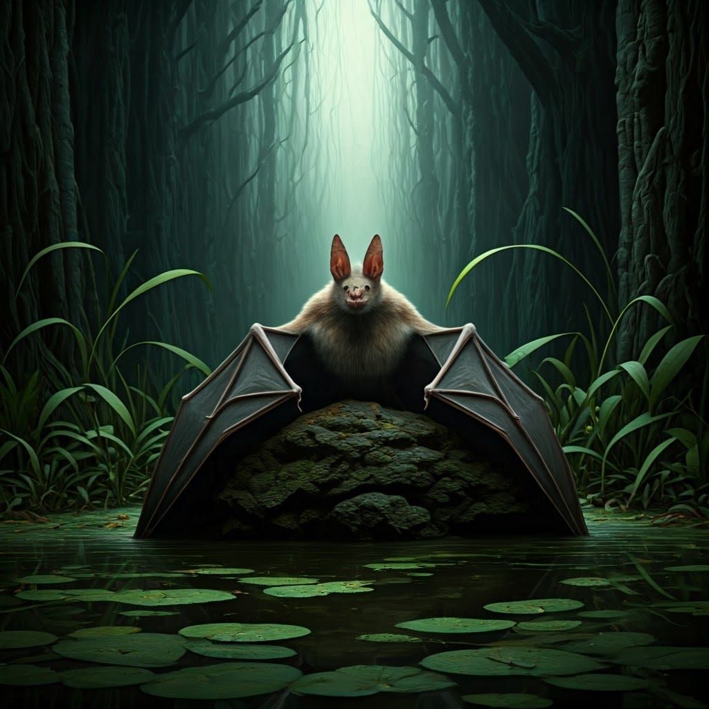 Bat in Abandoned Swamp: Distressed Photo