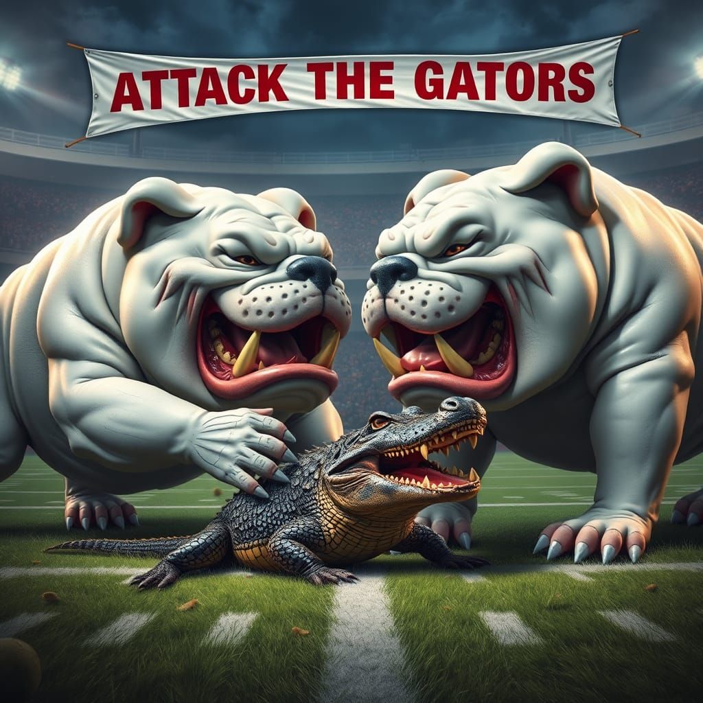 Georgia Bulldogs Attack Gator on Football Field