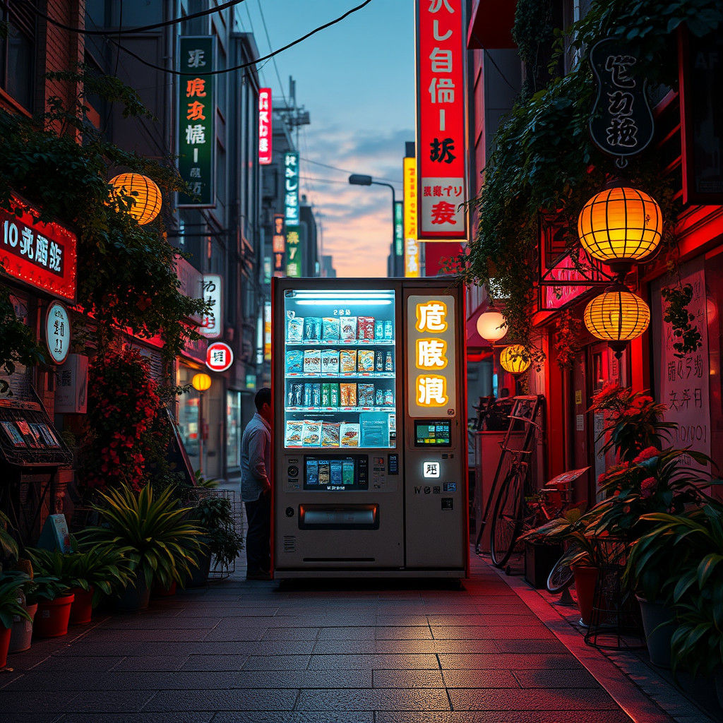 Neon Vending Machine in Tokyo: Cyberpunk Art
