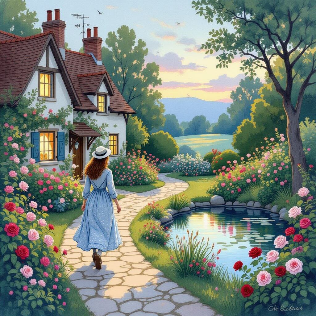 Twilight Stroll in a Storybook Cottage Garden