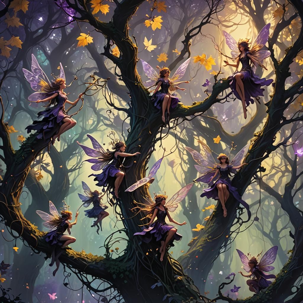 Fairies Guard Forest Domain in Dark Fantasy Style