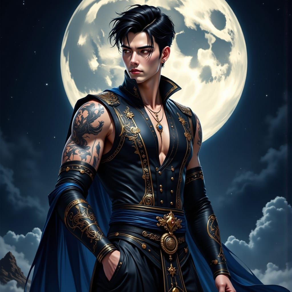 Attractive Man with Tribal Tattoos in Donghua Style