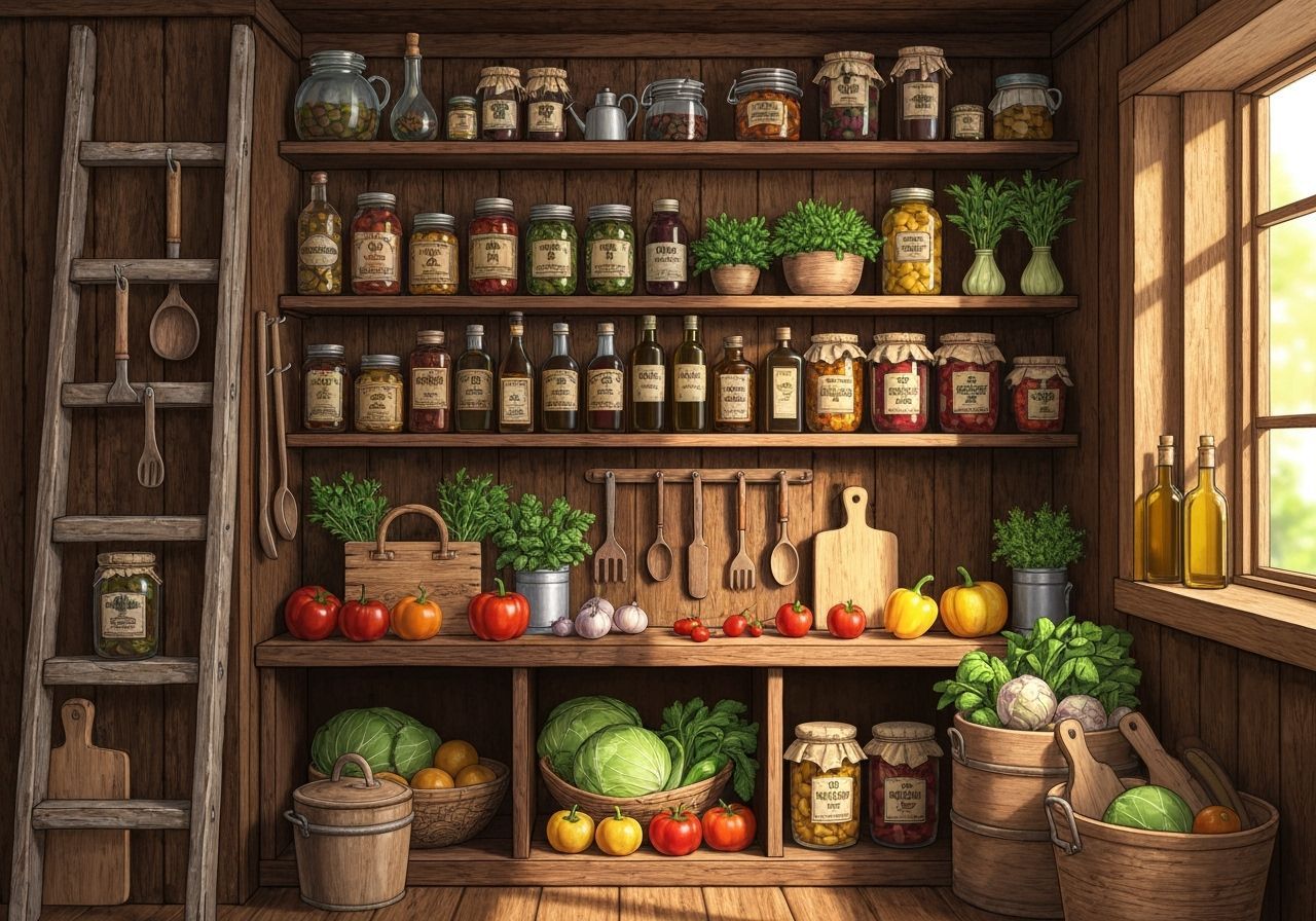 Charming 2D Illustration of a Vintage Larder