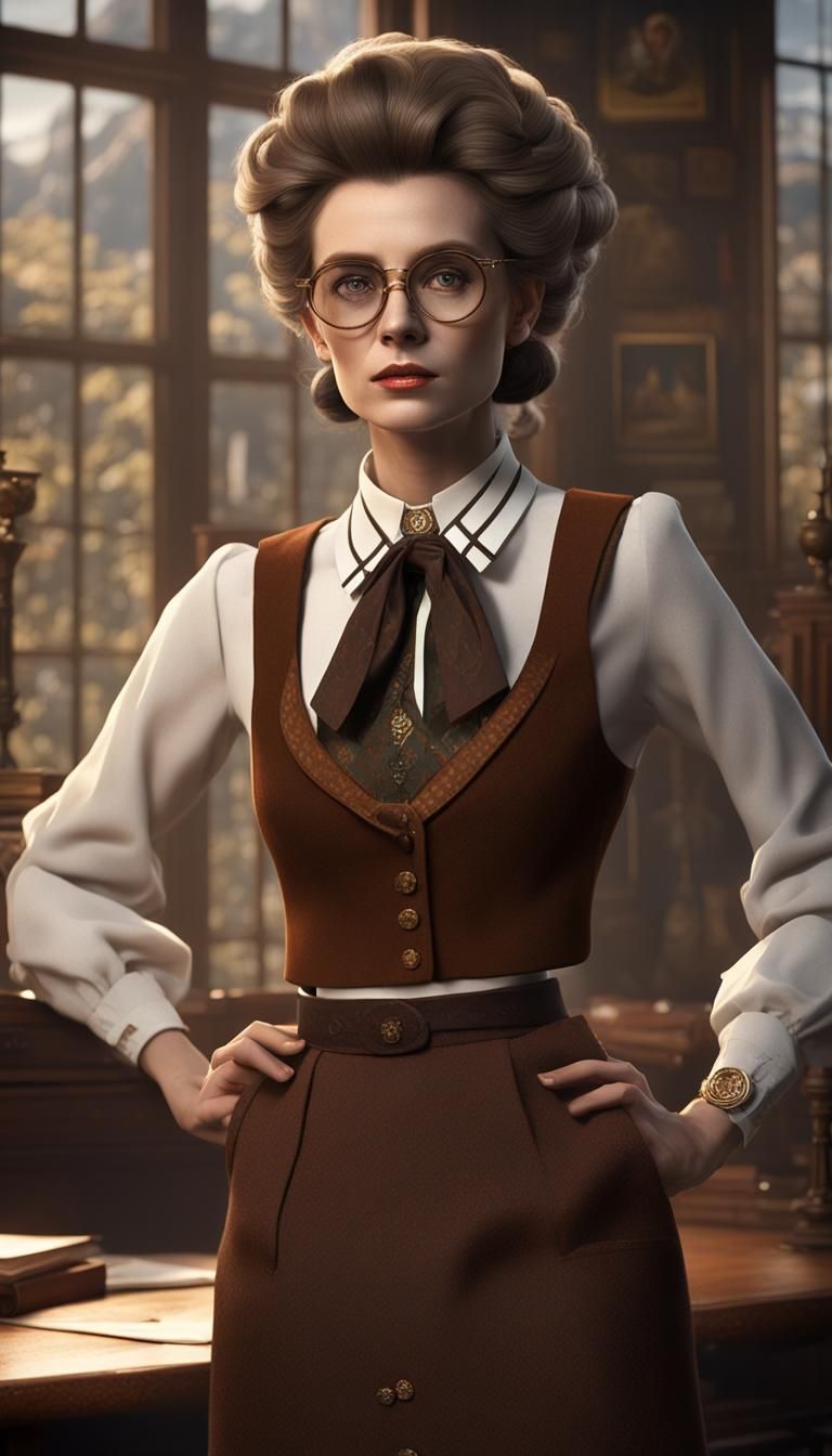Governess with Seventies Glasses, Detailed Matte Painting
