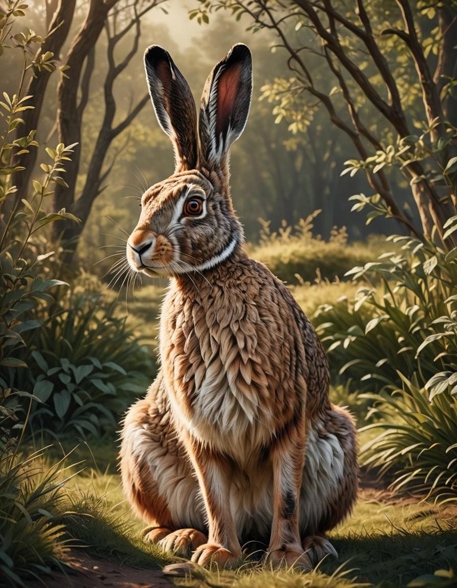 Majestic Hare in Detailed Wildlife Illustration