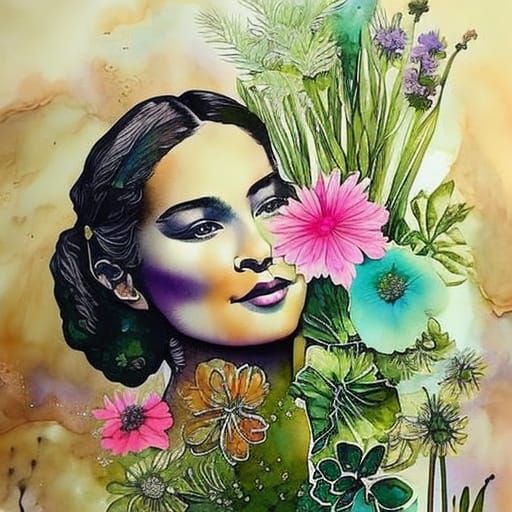 Joyful Gardener Portrait in Sparkling Ink Art Style