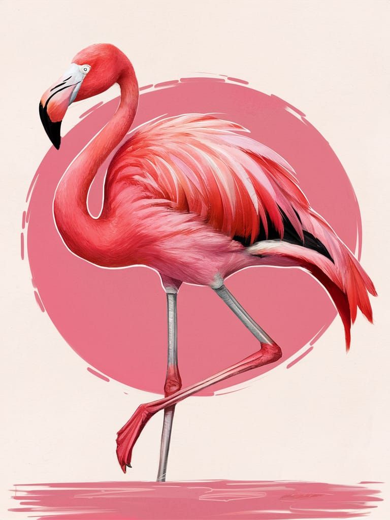 Vibrant Pink Flamingo Speed Painting Illustration