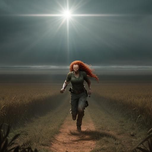 Woman with Machete Running from Zombies