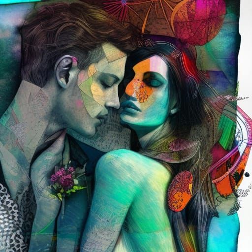 Boho Art: Lovers in Mixed Media Collage