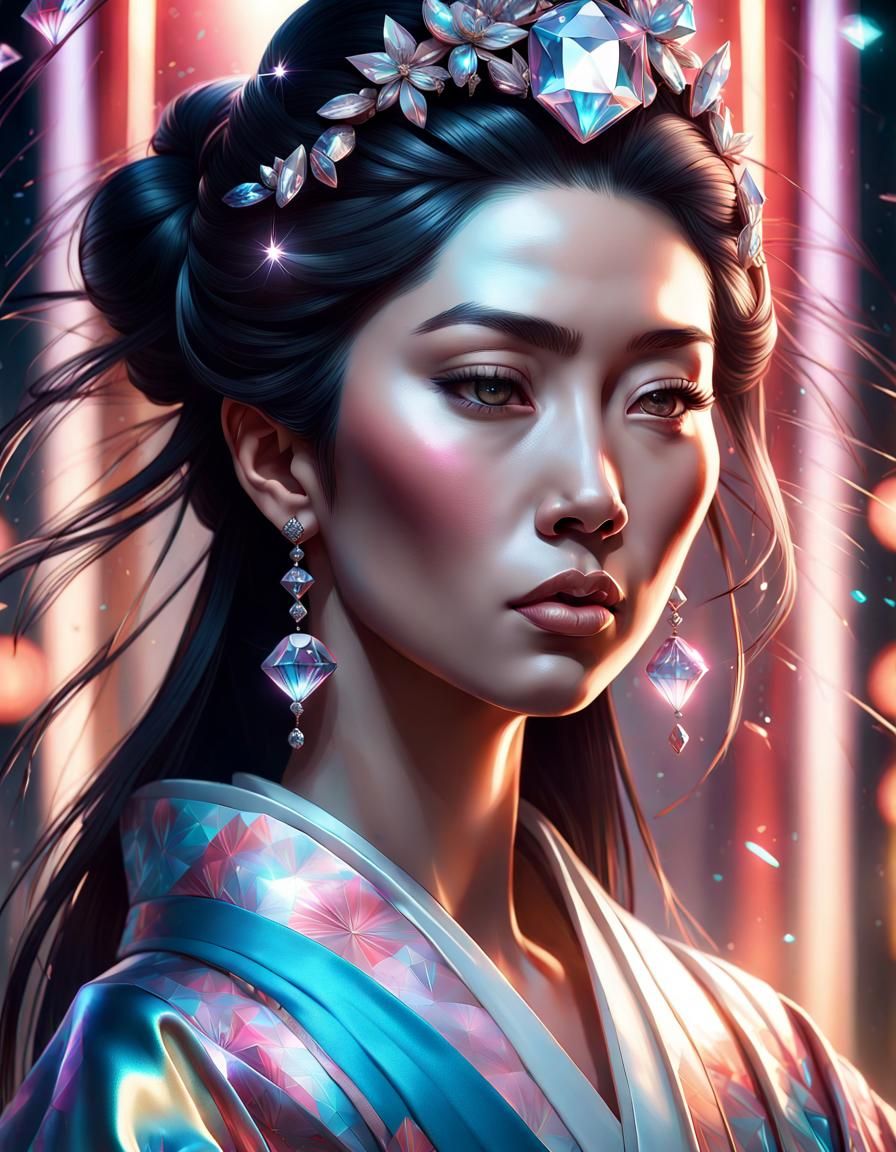 Cosmic Japanese Queen Portrait in Graffiti Art Style