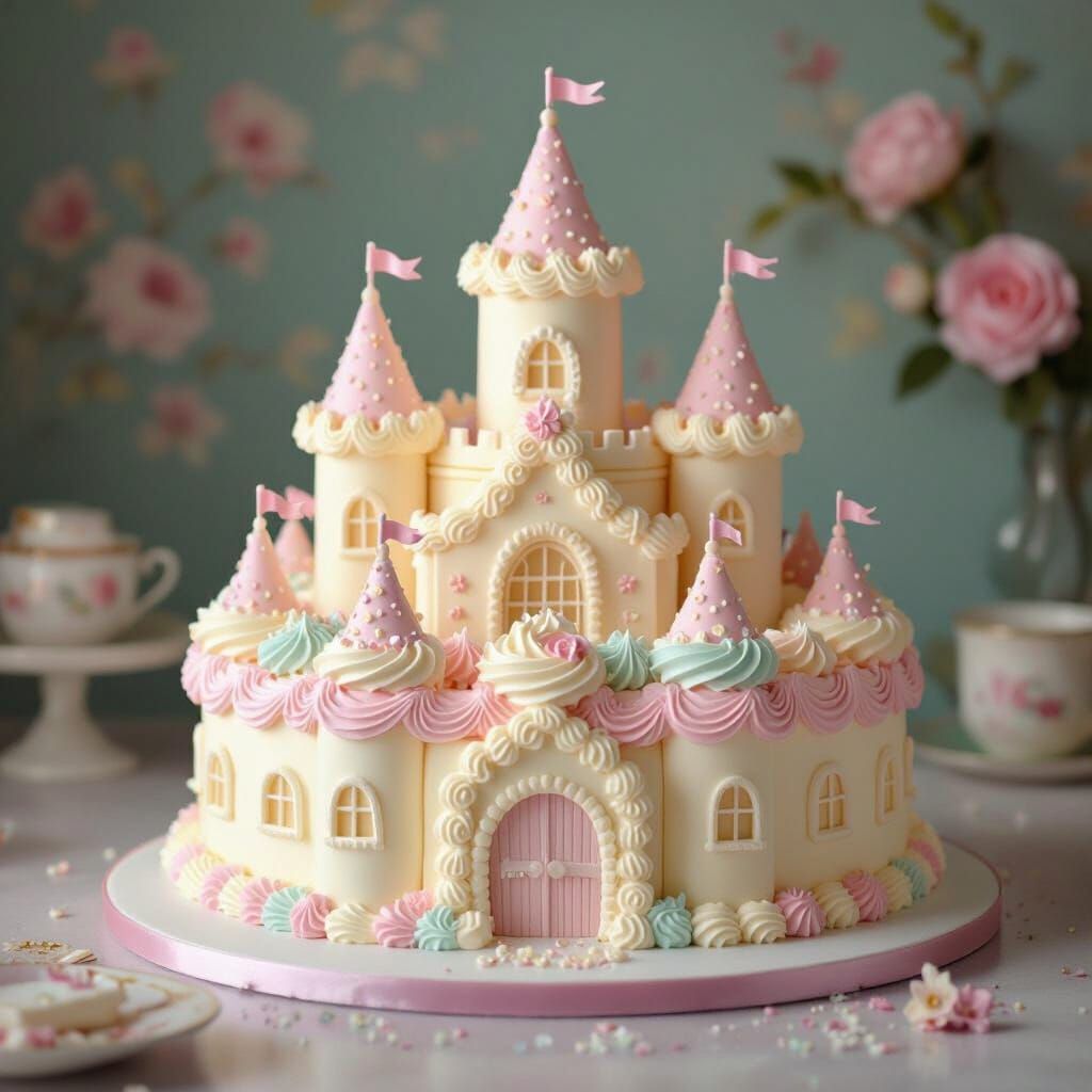 Pastel Castle Birthday Cake With Swirls