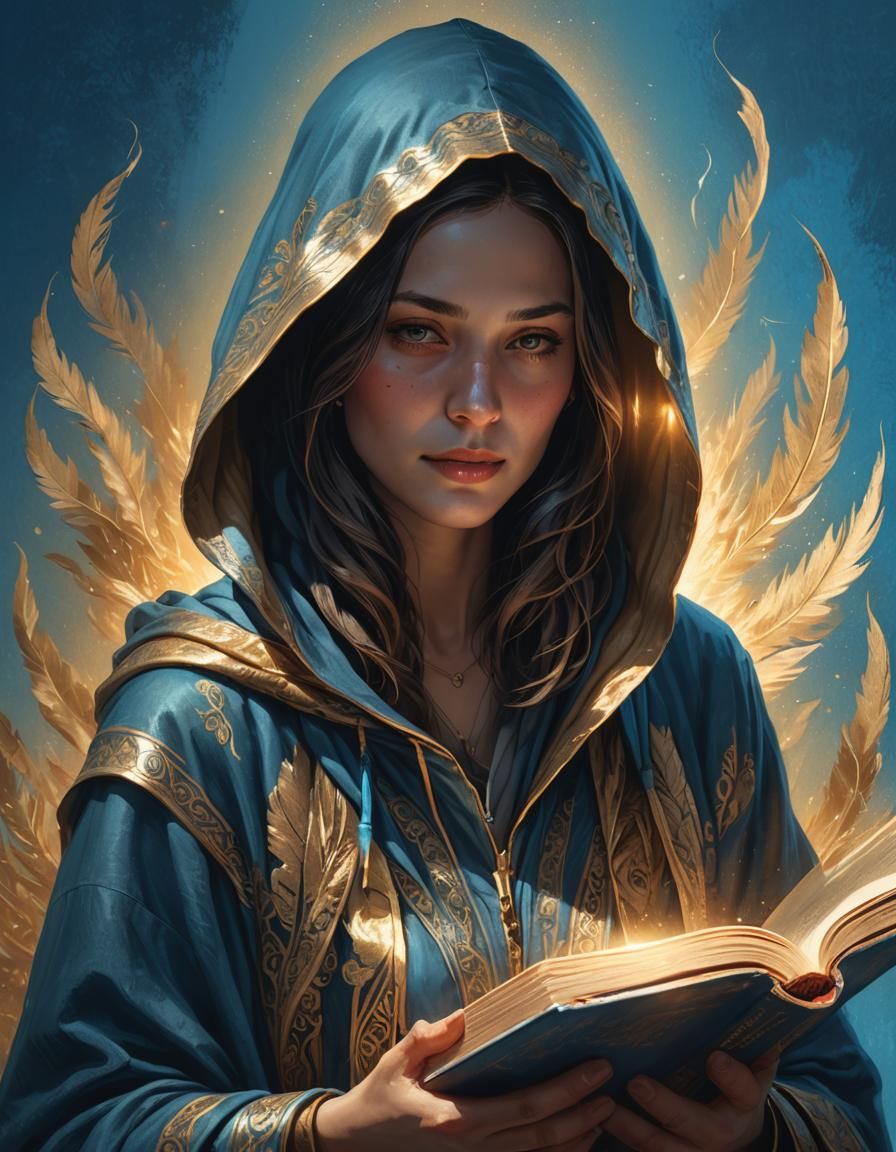 Mysterious Woman with Book in Dramatic Lighting