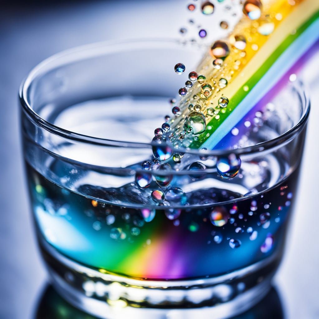Rainbow Light Refraction in Clear Water Glass