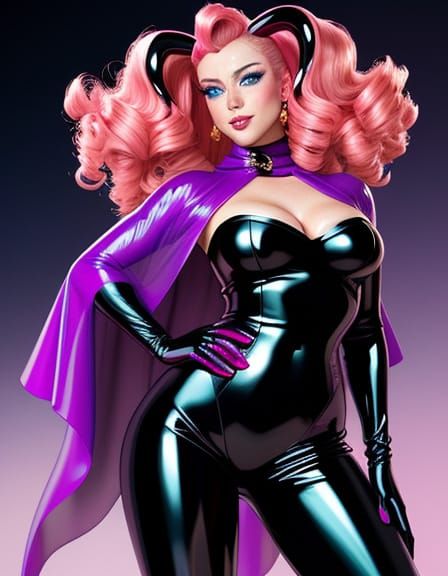 Confident Woman in Bold Latex Bunny Suit