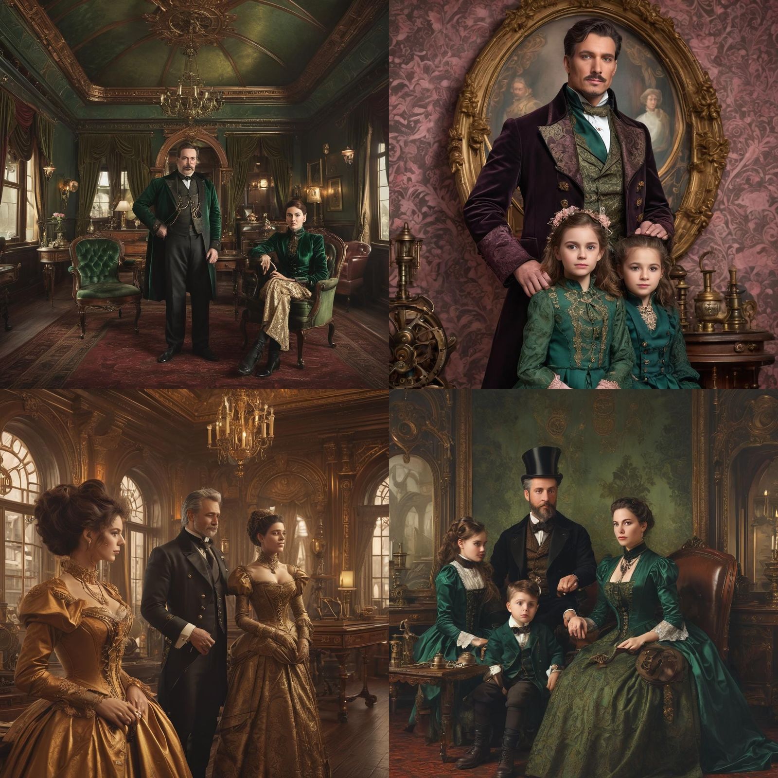 Victorian Steampunk Family Portrait in 1800s Style