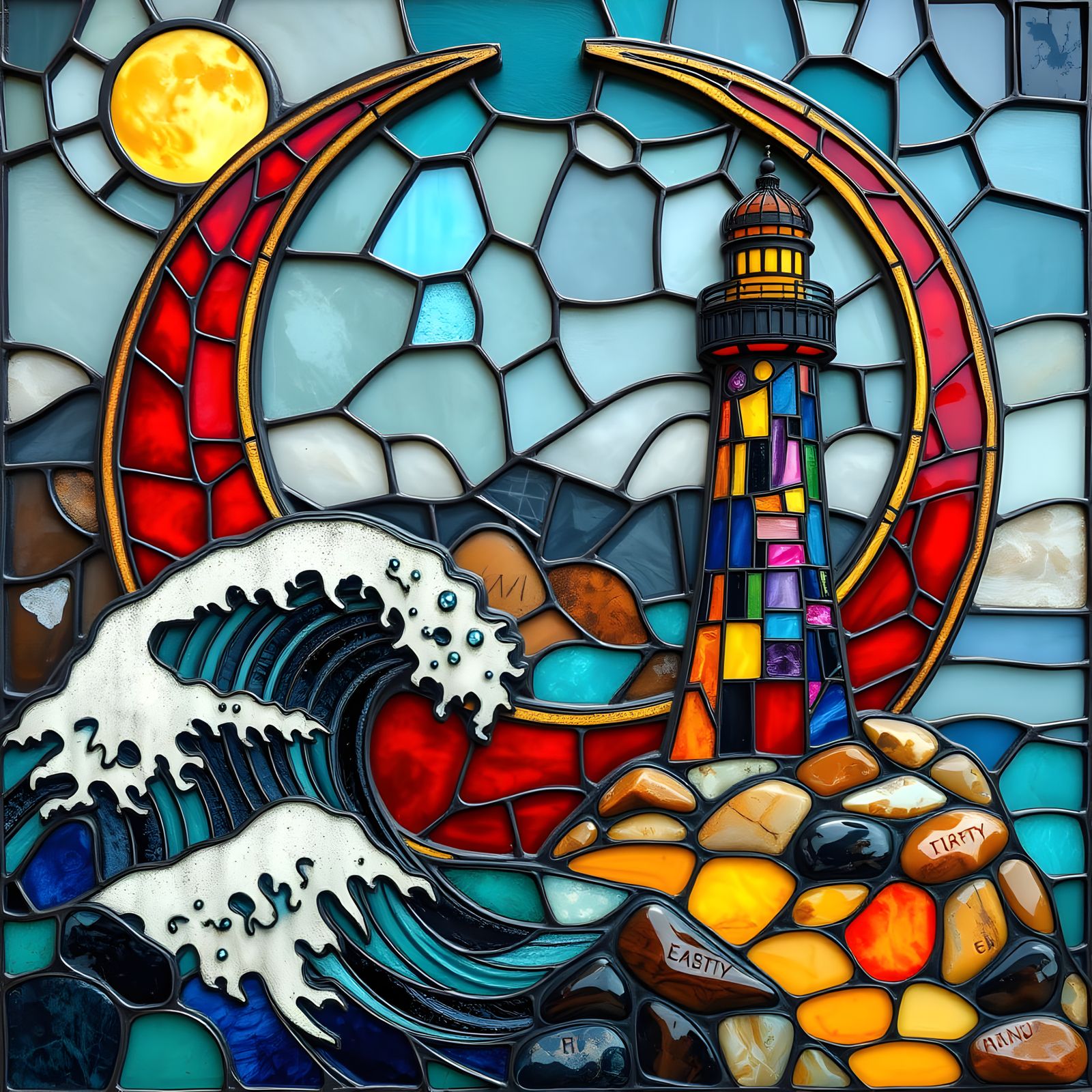 Surreal Steampunk Moonlit Lighthouse